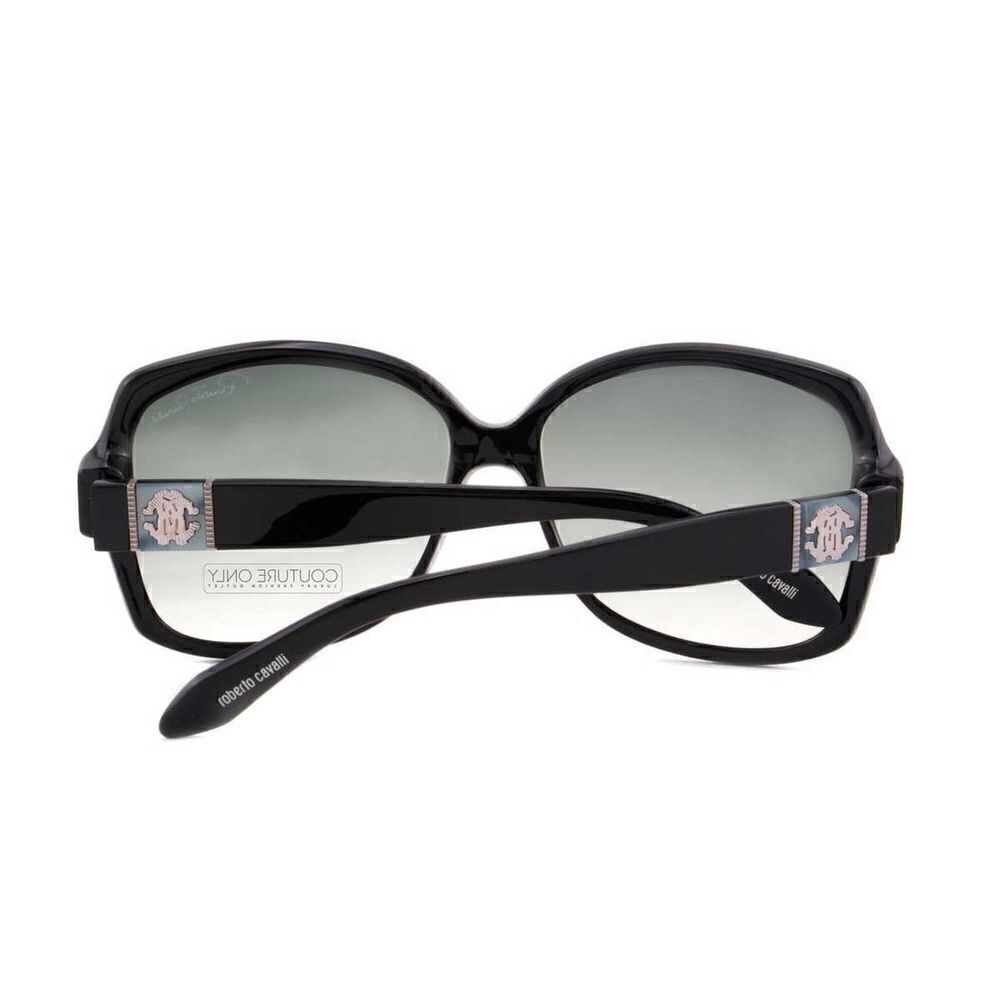 New Roberto Cavalli Women Black Square Sunglasses RC651S Gray-Olive Lens Classic - Picture 10 of 12